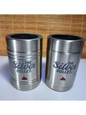 Coors Light Silver Bullet Beer Can Bottle Koozie Coozie Stainless Steel Black 2
